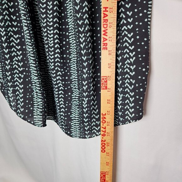 Lauren Conrad Bow Tie Keyhole Tie Short Sleeve Dark Grey ish Black Teal Top M - Picture 7 of 9